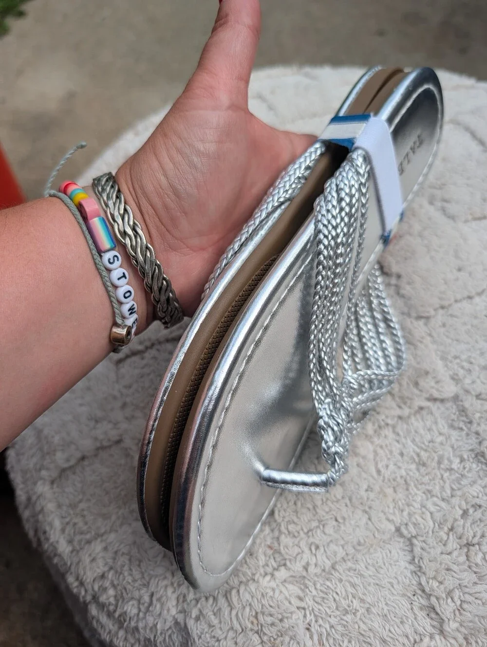 Talbots Metallic Silver Braided Toe-Post Sandals NWT Size 8